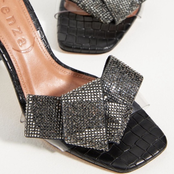 NIB VIncenza Ankle-Strap Bow Heels SzEU 38 / 7-7.5 US Anthro Black Crystal Clear - Picture 4 of 15